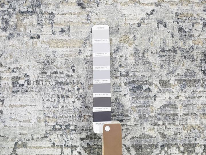 10'1" x 14'2" New Hand Knotted Grey Wool & Art Silk Rectangle Oriental Rug - MOA10266875