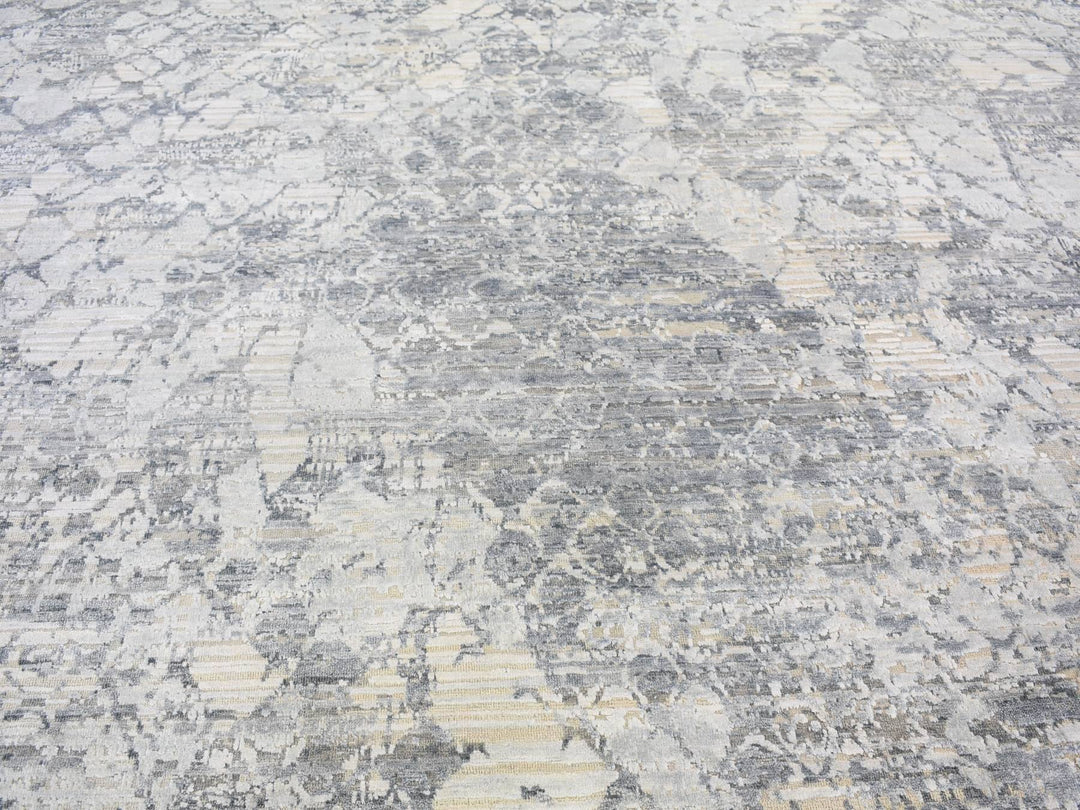 10'1" x 14'2" New Hand Knotted Grey Wool & Art Silk Rectangle Oriental Rug - MOA10266875