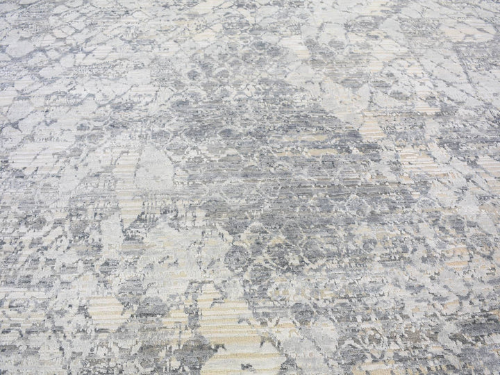 10'1" x 14'2" New Hand Knotted Grey Wool & Art Silk Rectangle Oriental Rug - MOA10266875