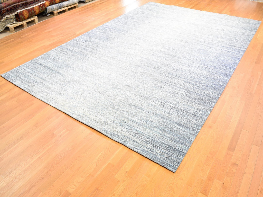 12'0" x 18'0" New Hand Knotted Blue Wool & Silk Rectangle Oriental Rug - MOA10266974