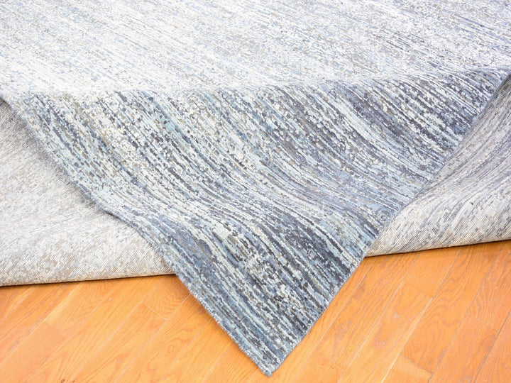 12'0" x 18'0" New Hand Knotted Blue Wool & Silk Rectangle Oriental Rug - MOA10266974