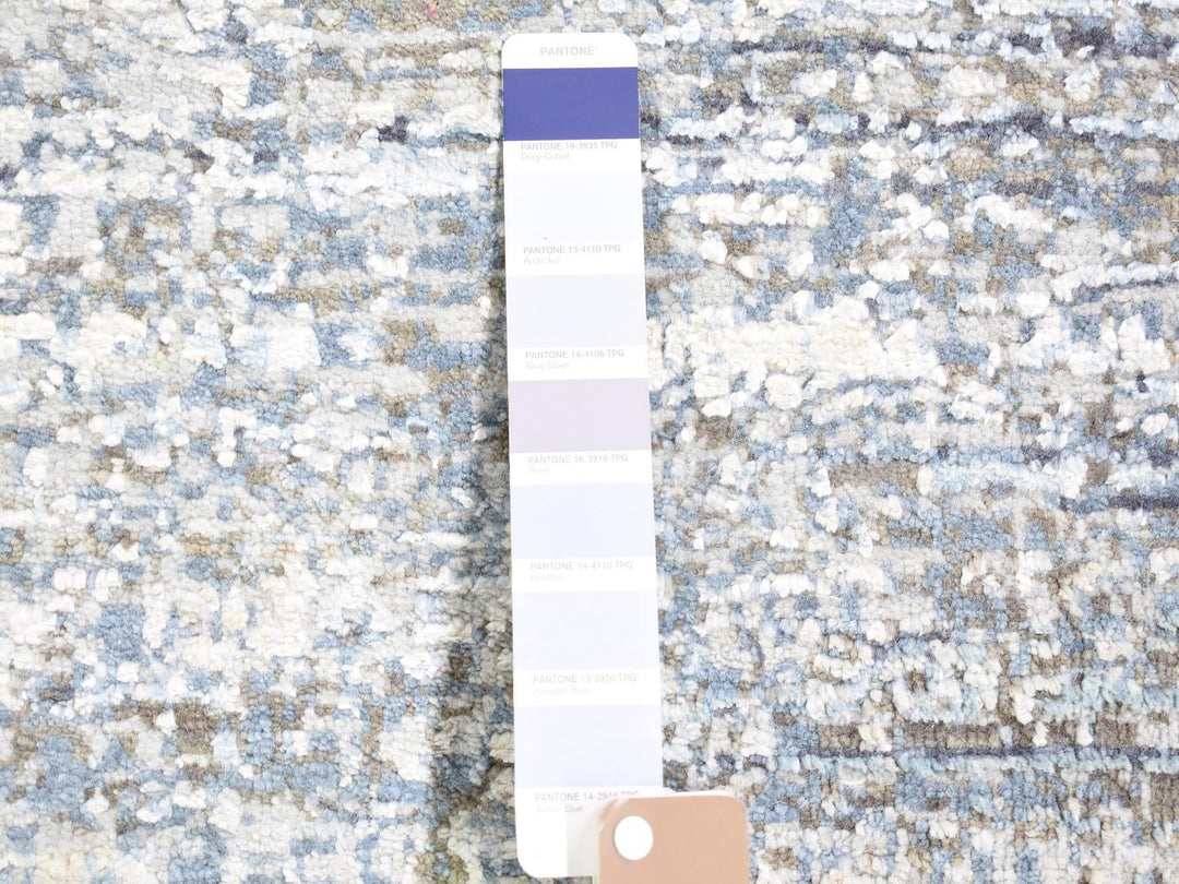 12'0" x 18'0" New Hand Knotted Blue Wool & Silk Rectangle Oriental Rug - MOA10266974