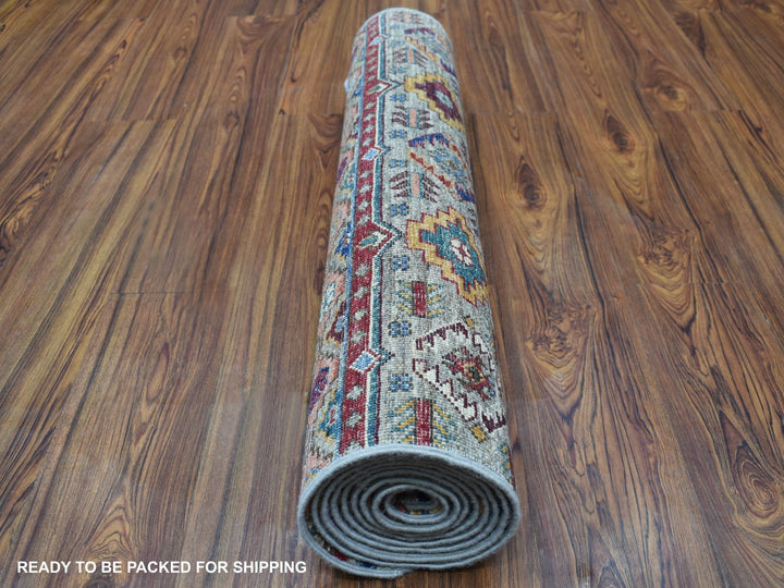 3'0" x 9'3" New Hand Knotted Grey Wool Runner Oriental Rug - MOA10267044