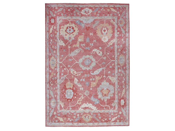 13'9" x 19'0" New Hand Knotted Pink Wool Rectangle Oriental Rug - MOA10268347