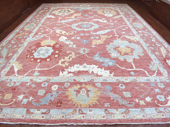 13'9" x 19'0" New Hand Knotted Pink Wool Rectangle Oriental Rug - MOA10268347
