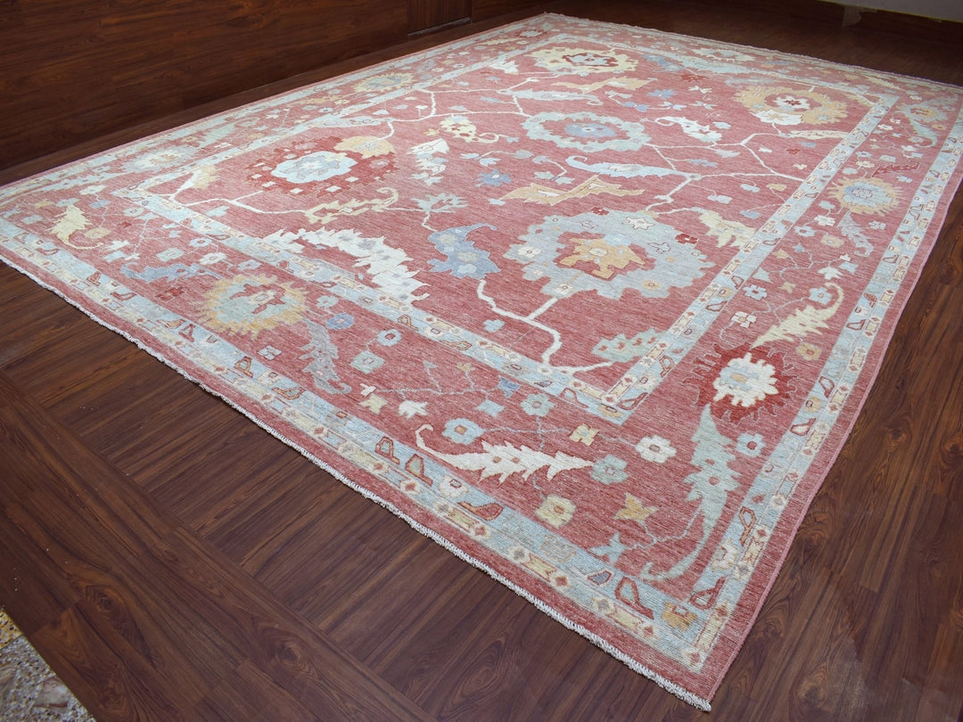 13'9" x 19'0" New Hand Knotted Pink Wool Rectangle Oriental Rug - MOA10268347