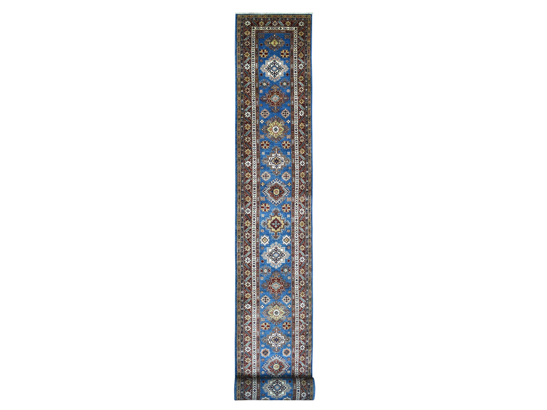 2'10" x 37'2" New Hand Knotted Blue Wool Runner Oriental Rug - MOA10268600