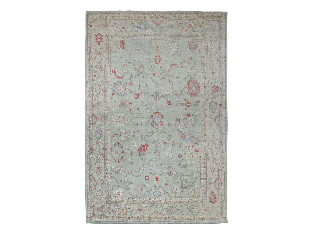 11'9" x 17'3" New Hand Knotted Green Wool Rectangle Oriental Rug - MOA10269373