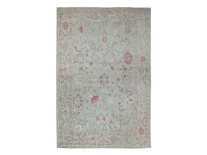 11'9" x 17'3" New Hand Knotted Green Wool Rectangle Oriental Rug - MOA10269373