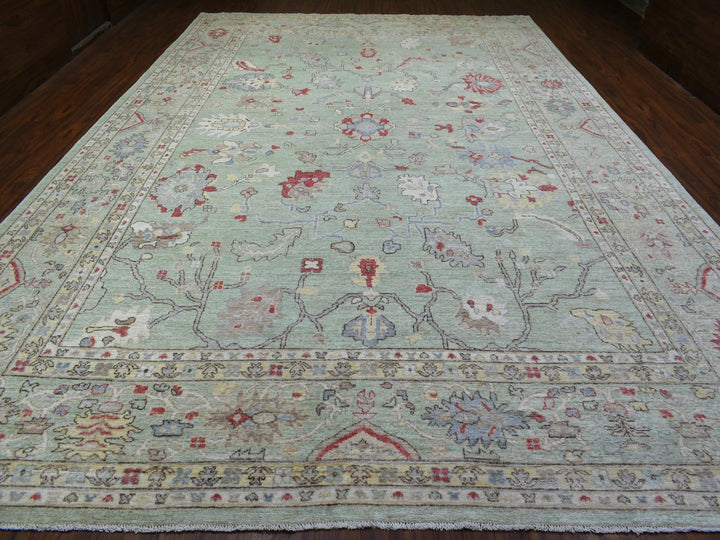 11'9" x 17'3" New Hand Knotted Green Wool Rectangle Oriental Rug - MOA10269373