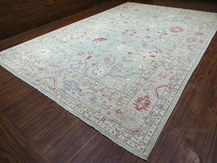 11'9" x 17'3" New Hand Knotted Green Wool Rectangle Oriental Rug - MOA10269373