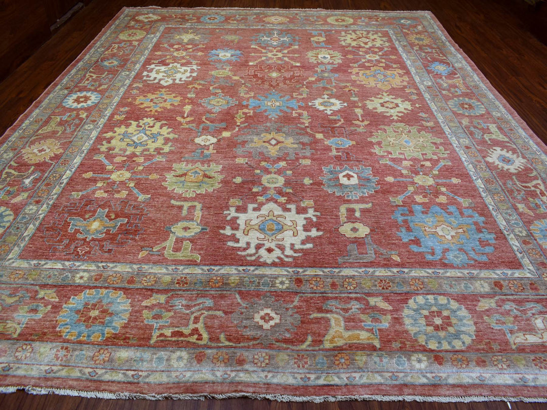 11'10" x 14'3" New Hand Knotted Pink Wool Rectangle Oriental Rug - MOA10269899