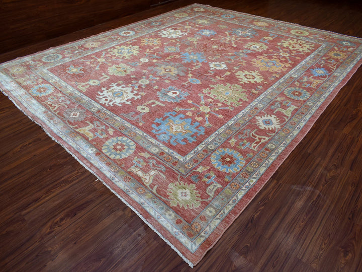 11'10" x 14'3" New Hand Knotted Pink Wool Rectangle Oriental Rug - MOA10269899