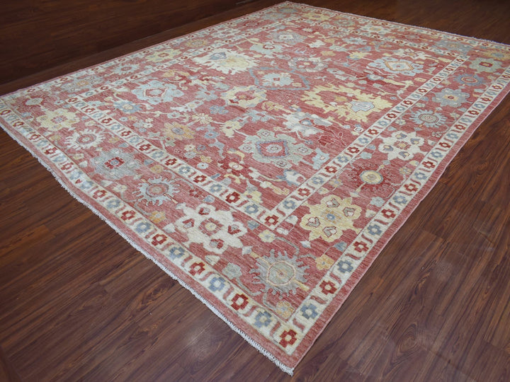 11'7" x 14'6" New Hand Knotted Red Wool Rectangle Oriental Rug - MOA10270194