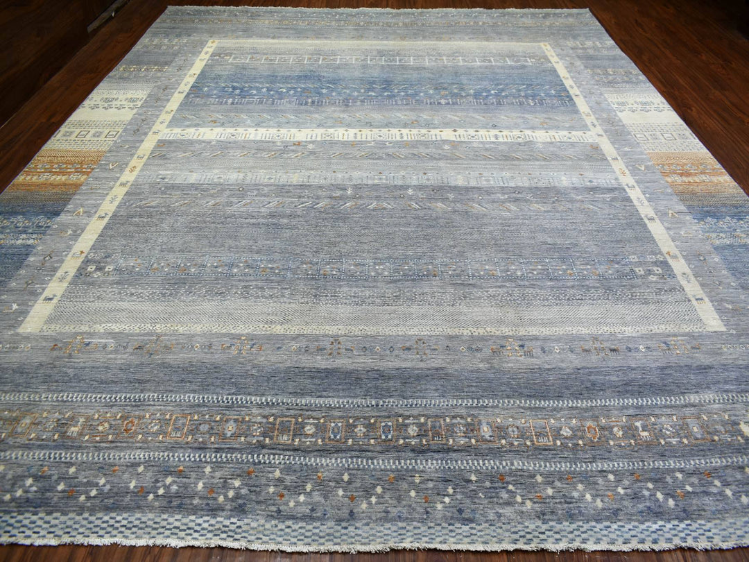 11'8" x 14'0" New Hand Knotted Grey Wool Rectangle Oriental Rug - MOA10270873