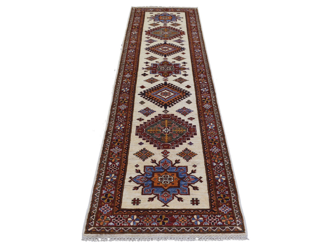 2'8" x 9'4" New Hand Knotted Ivory Wool Runner Oriental Rug - MOA10271217