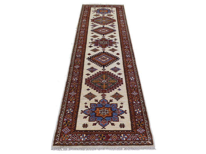 2'8" x 9'4" New Hand Knotted Ivory Wool Runner Oriental Rug - MOA10271217