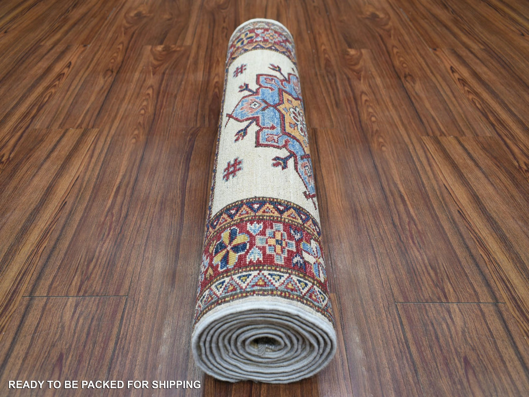 2'8" x 9'4" New Hand Knotted Ivory Wool Runner Oriental Rug - MOA10271217