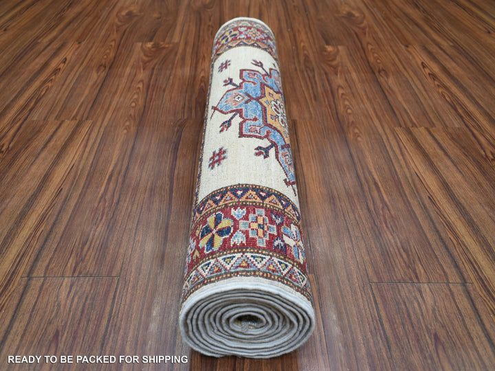 2'8" x 9'4" New Hand Knotted Ivory Wool Runner Oriental Rug - MOA10271217