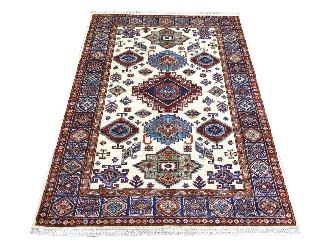 4'1" x 5'8" New Hand Knotted Ivory Wool Rectangle Oriental Rug - MOA10271687