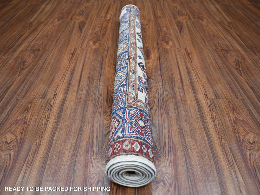 4'1" x 5'8" New Hand Knotted Ivory Wool Rectangle Oriental Rug - MOA10271687