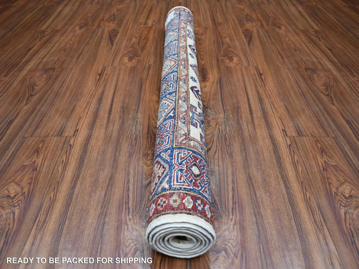 4'1" x 5'8" New Hand Knotted Ivory Wool Rectangle Oriental Rug - MOA10271687