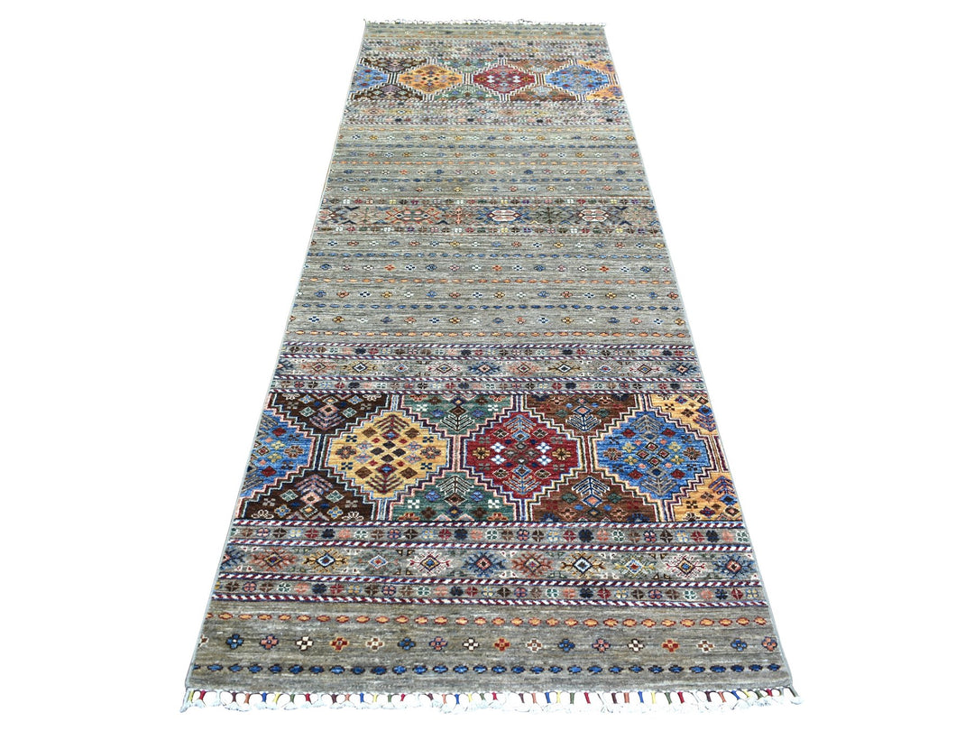 3'5" x 10'0" New Hand Knotted Grey Wool Runner Oriental Rug - MOA10271751