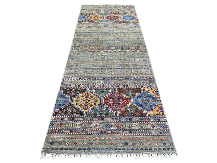 3'5" x 10'0" New Hand Knotted Grey Wool Runner Oriental Rug - MOA10271751