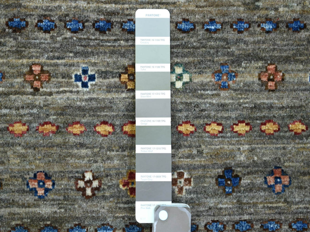 3'5" x 10'0" New Hand Knotted Grey Wool Runner Oriental Rug - MOA10271751