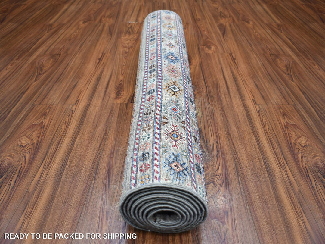 3'5" x 10'0" New Hand Knotted Grey Wool Runner Oriental Rug - MOA10271751