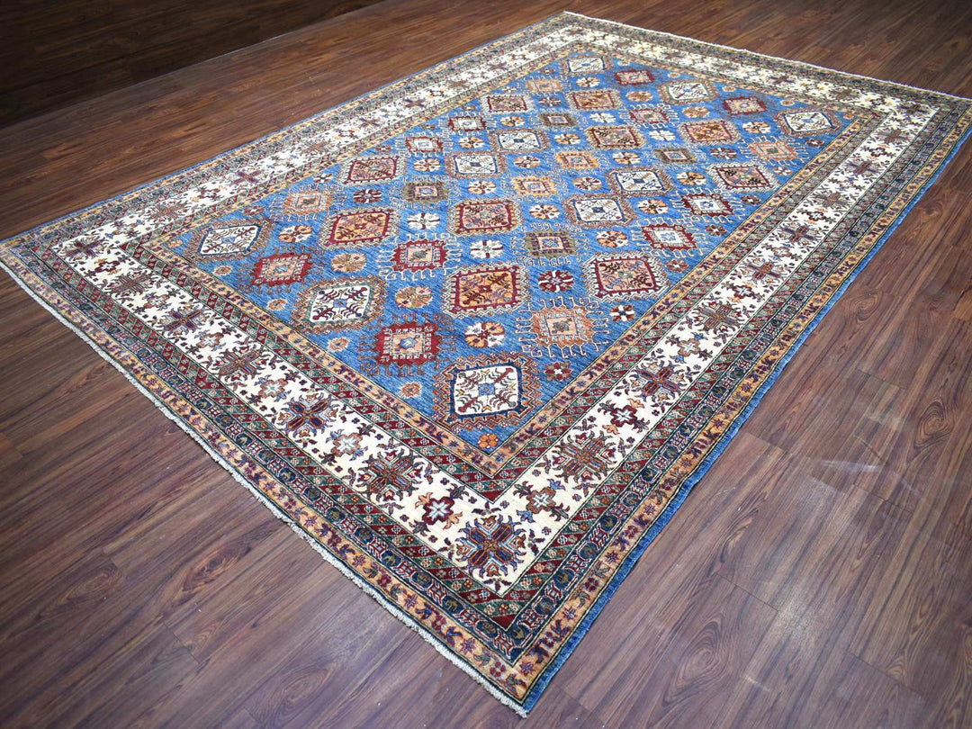 9'0" x 12'8" New Hand Knotted Blue Wool Rectangle Oriental Rug - MOA10272050