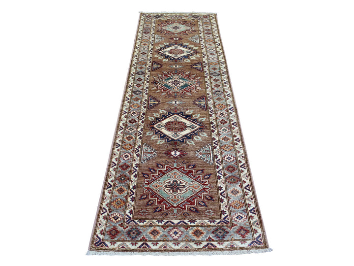 2'8" x 8'6" New Hand Knotted Brown Wool Runner Oriental Rug - MOA10272124