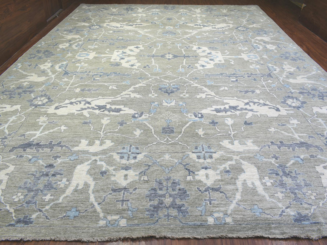 14'0" x 17'10" New Hand Knotted Grey Wool Rectangle Oriental Rug - MOA10272731