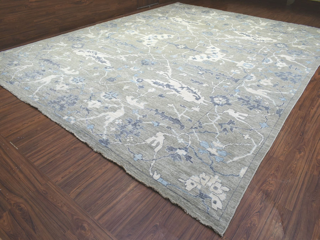 14'0" x 17'10" New Hand Knotted Grey Wool Rectangle Oriental Rug - MOA10272731