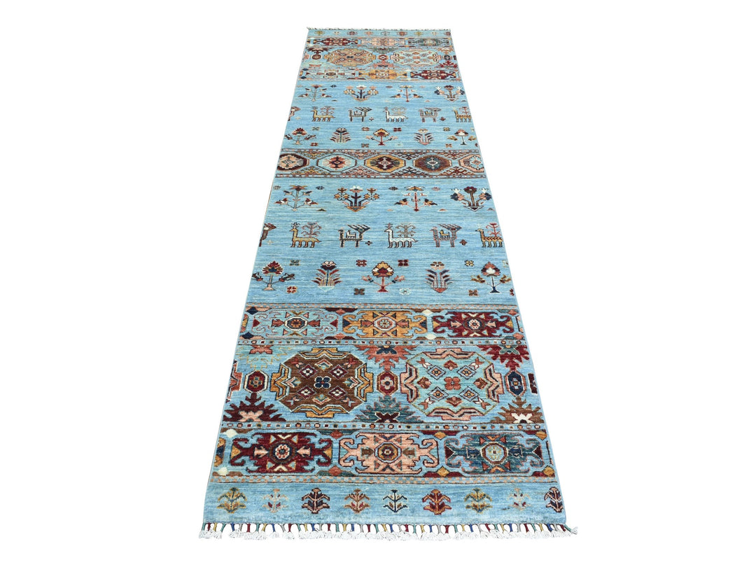 2'9" x 9'10" New Hand Knotted Blue Wool Runner Oriental Rug - MOA10272853