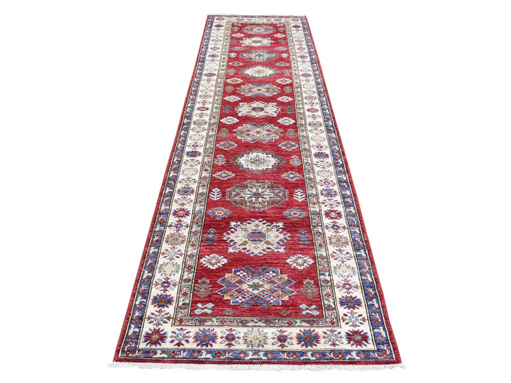 3'1" x 11'0" New Hand Knotted Red Wool Runner Oriental Rug - MOA10272910