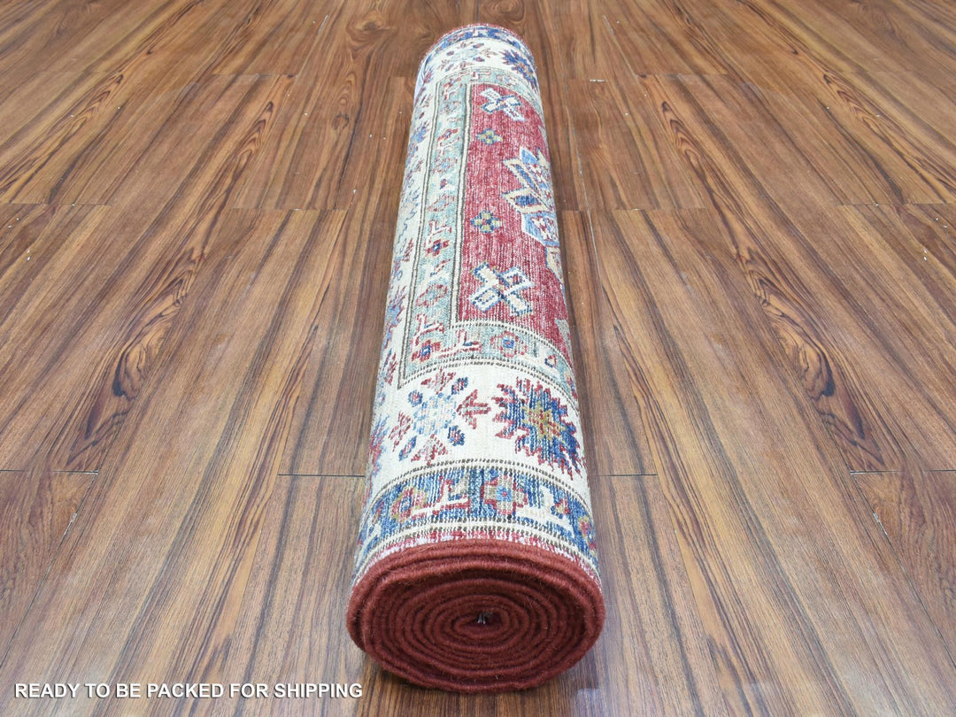 3'1" x 11'0" New Hand Knotted Red Wool Runner Oriental Rug - MOA10272910