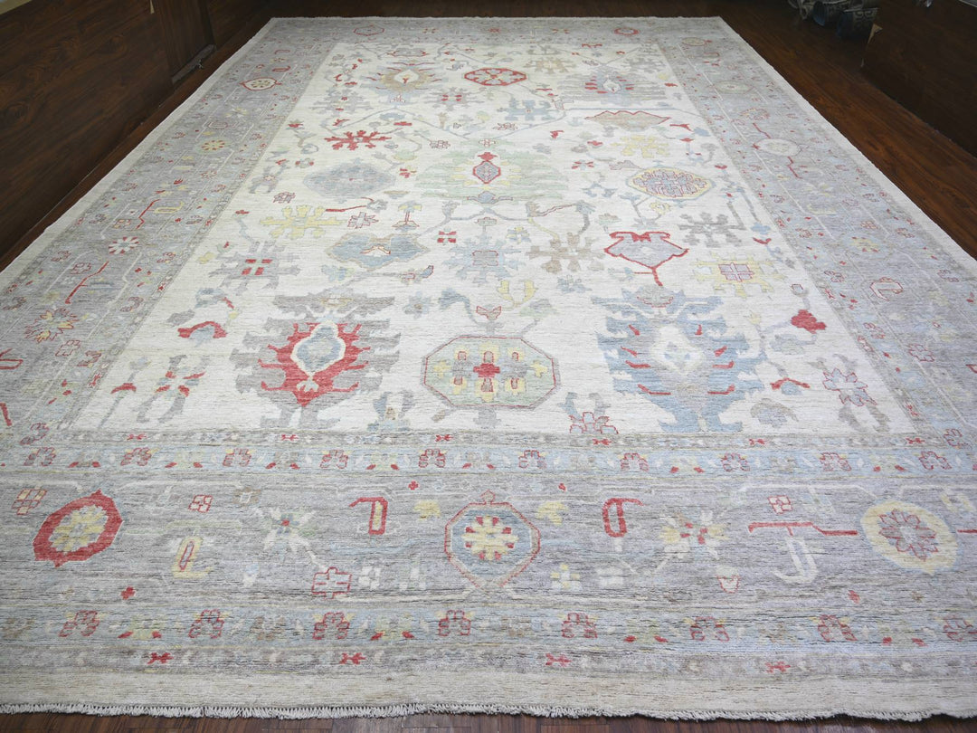 13'10" x 19'0" New Hand Knotted Ivory Wool Rectangle Oriental Rug - MOA10273797