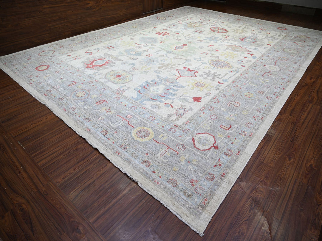 13'10" x 19'0" New Hand Knotted Ivory Wool Rectangle Oriental Rug - MOA10273797