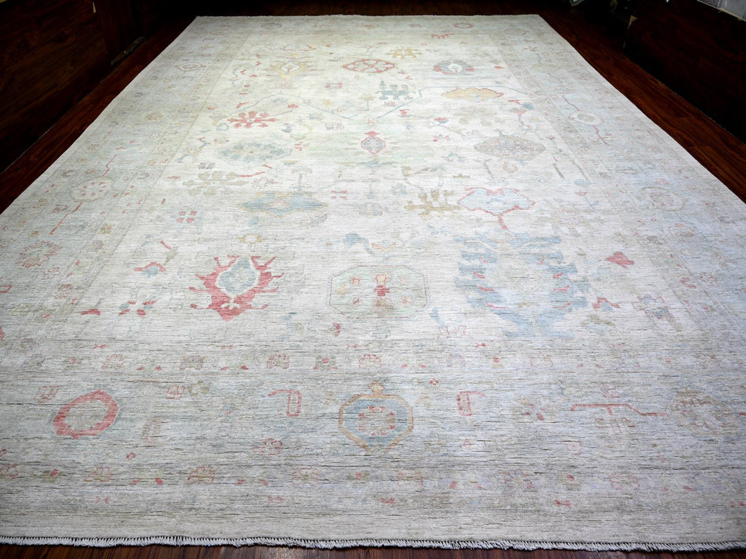 13'10" x 19'2" New Hand Knotted Beige Wool Rectangle Oriental Rug - MOA10274275
