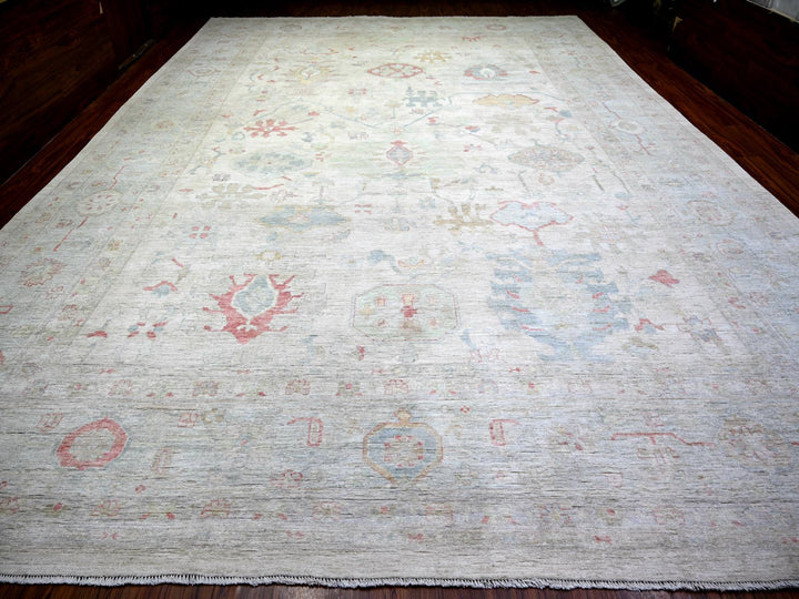 13'10" x 19'2" New Hand Knotted Beige Wool Rectangle Oriental Rug - MOA10274275