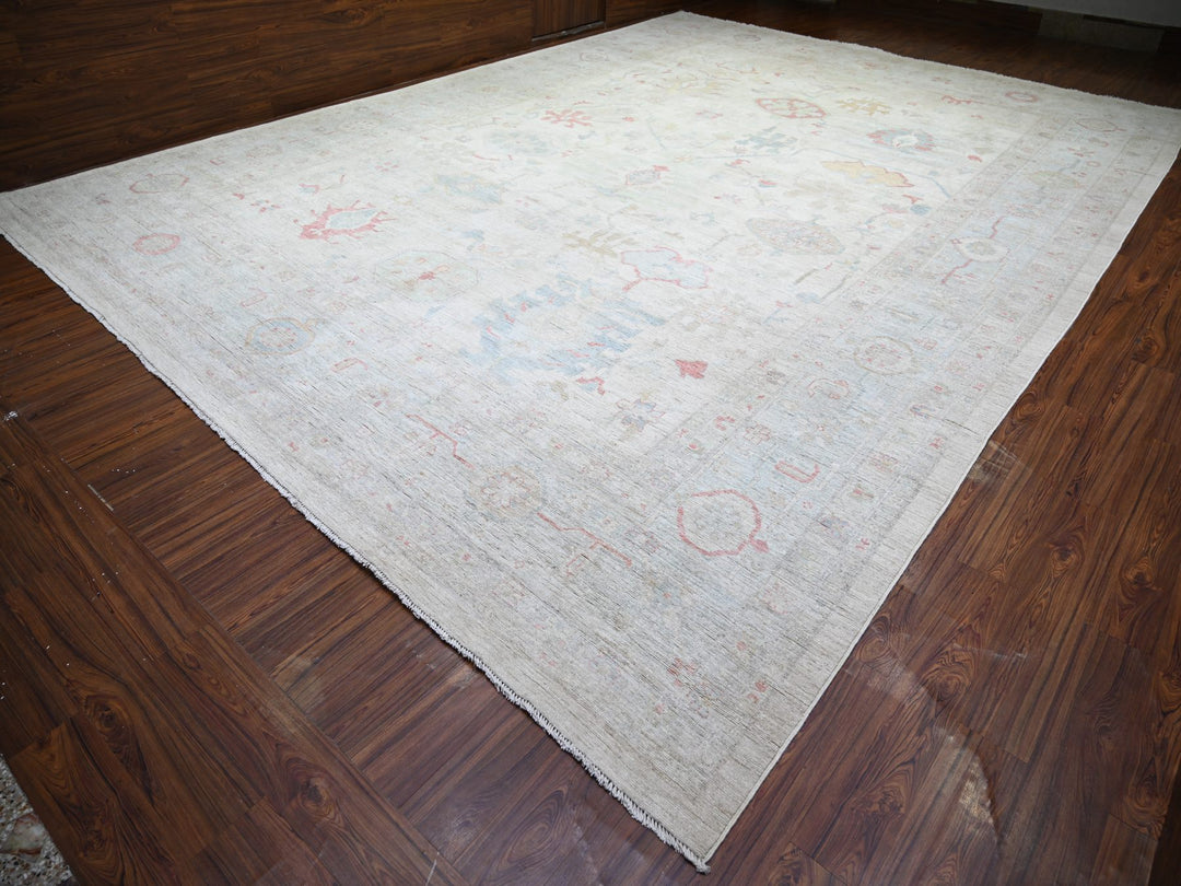 13'10" x 19'2" New Hand Knotted Beige Wool Rectangle Oriental Rug - MOA10274275