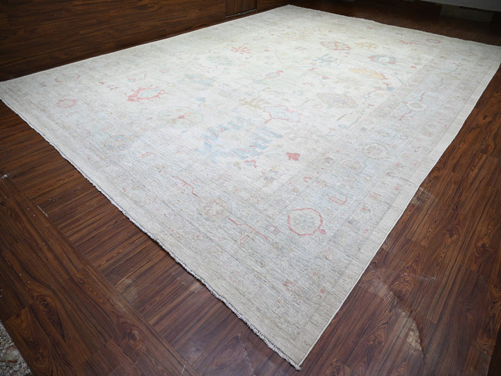 13'10" x 19'2" New Hand Knotted Beige Wool Rectangle Oriental Rug - MOA10274275