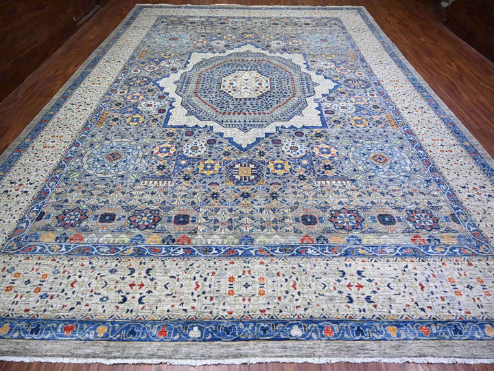 11'9" x 16'1" New Hand Knotted Grey Wool Rectangle Oriental Rug - MOA10274556