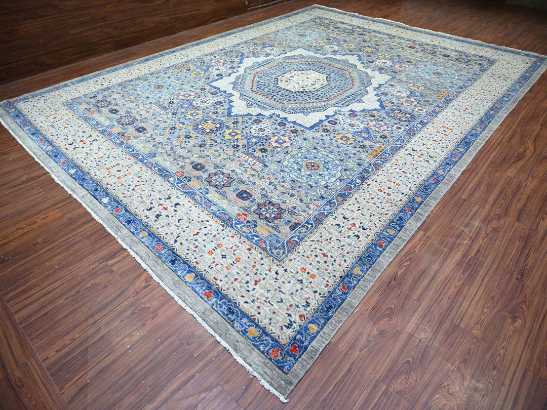 11'9" x 16'1" New Hand Knotted Grey Wool Rectangle Oriental Rug - MOA10274556