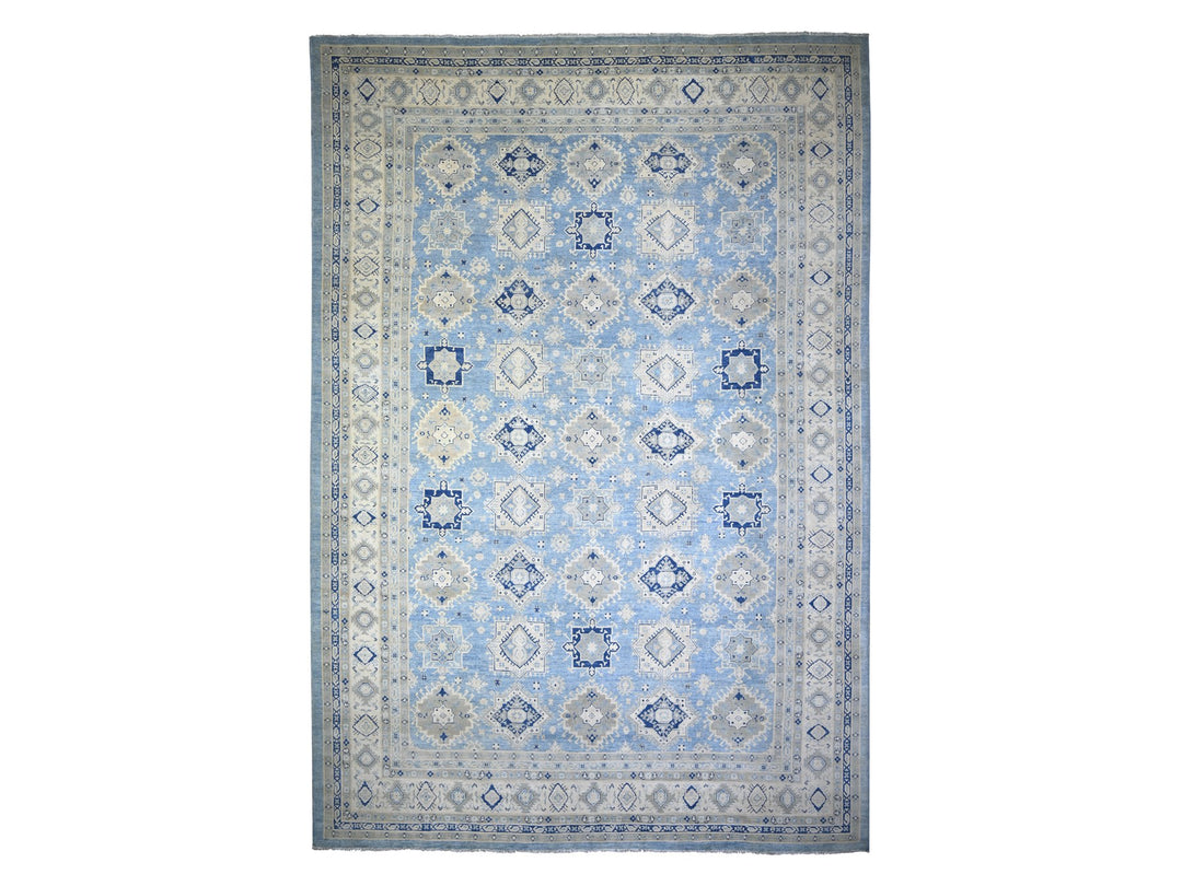 12'1" x 17'4" New Hand Knotted Blue Wool Rectangle Oriental Rug - MOA10274602