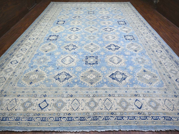 12'1" x 17'4" New Hand Knotted Blue Wool Rectangle Oriental Rug - MOA10274602