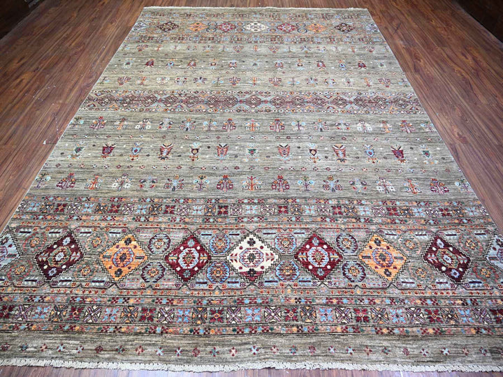 8'6" x 11'8" New Hand Knotted Grey Wool Rectangle Oriental Rug - MOA10274621