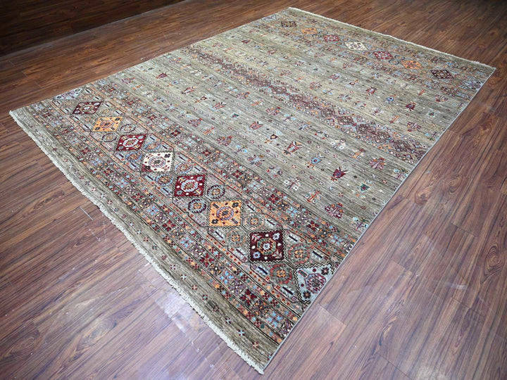 8'6" x 11'8" New Hand Knotted Grey Wool Rectangle Oriental Rug - MOA10274621