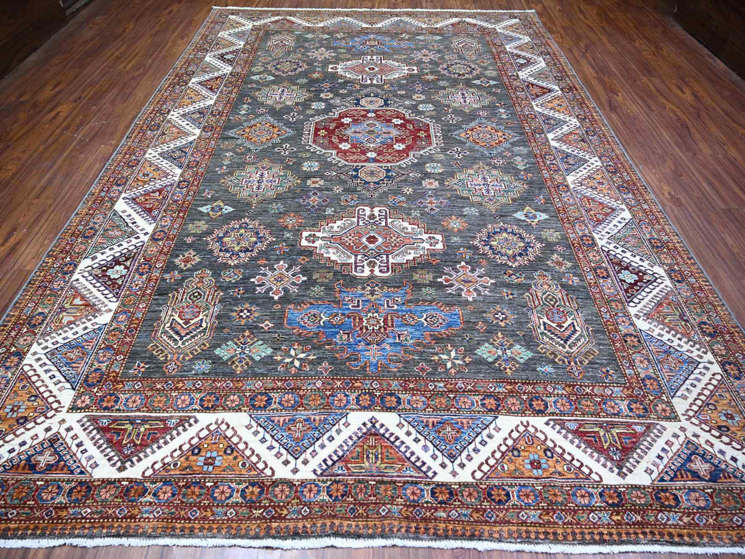 9'1" x 12'11" New Hand Knotted Grey Wool Runner Oriental Rug - MOA10274622